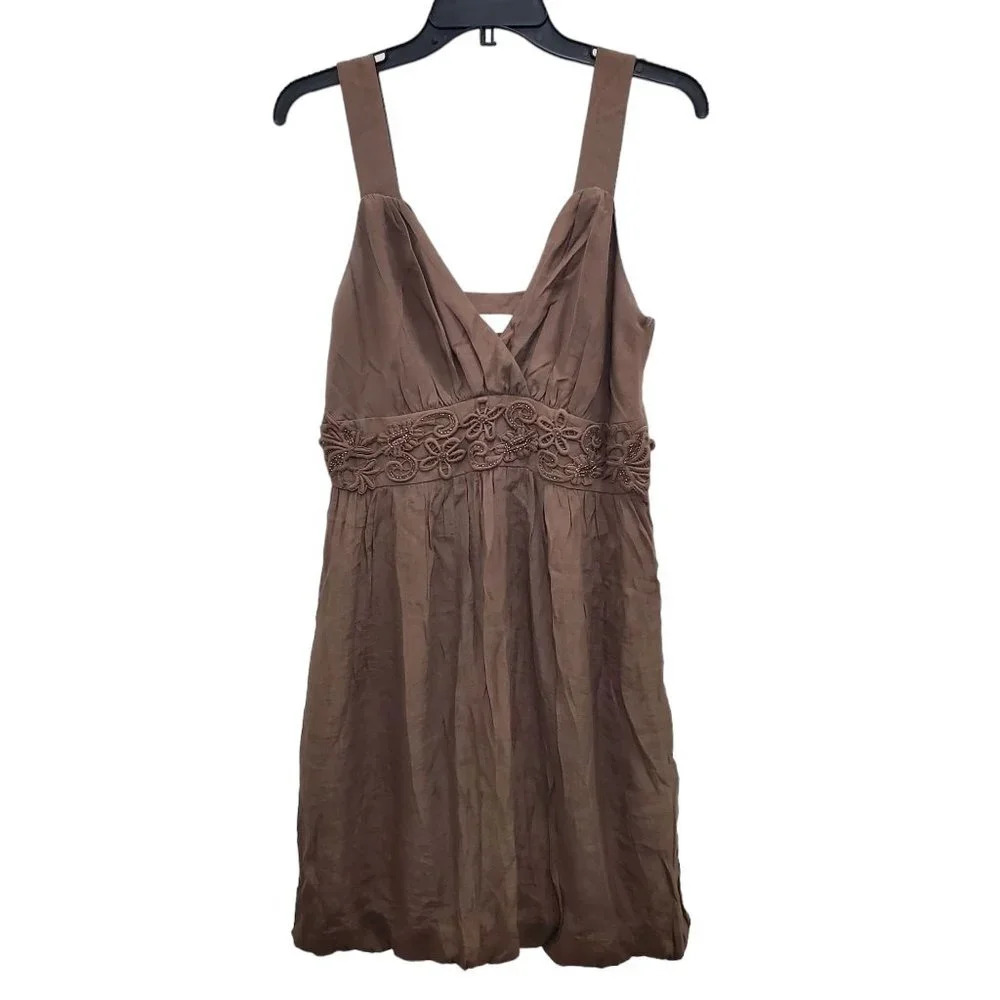 RW&CO. Women's Brown Special Occasions Embroidered Sleeveless Formal Dress Sz 10